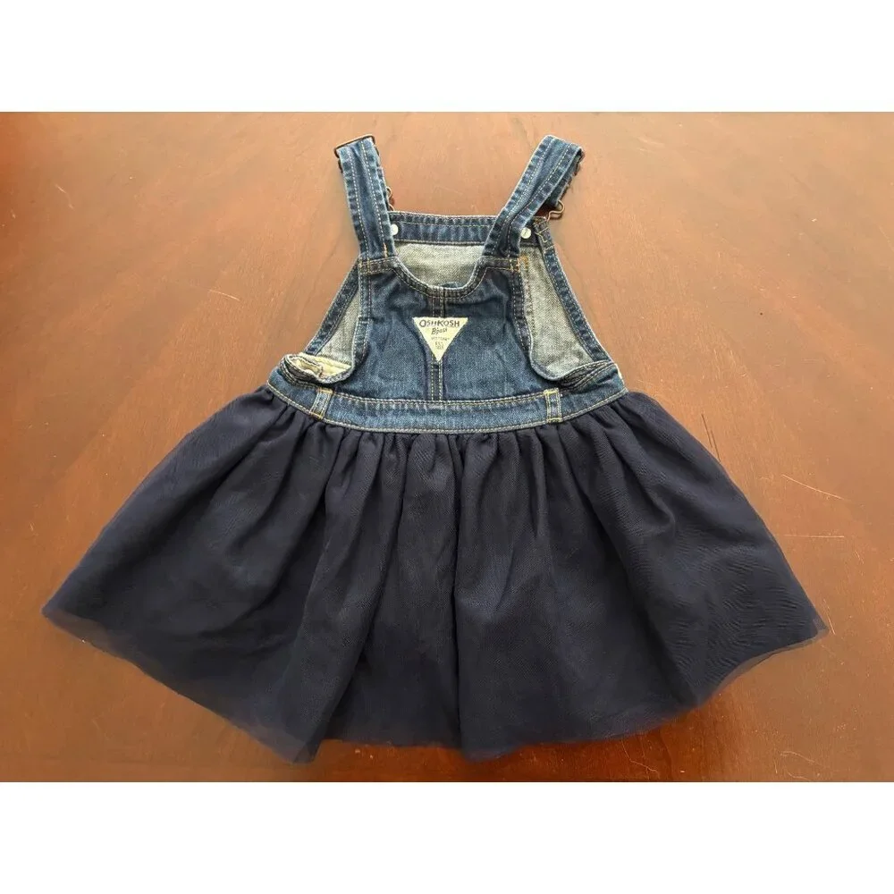 OshKosh B’gosh Denim Tulle Pinafore Dress Navy Tutu Skirt Toddler 3T
